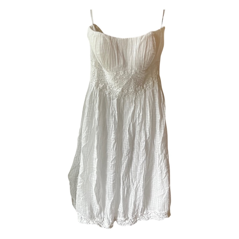 White House Black Market Size 6 White Strapless Lace Eyelet Dress